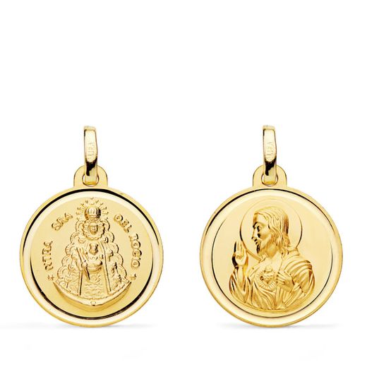 18K Medalla Oro Amarillo Escapulario Oro Amarillo Virgen Del Rocio Y Corazon Jesus 18 Mm