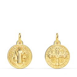 18K Medalla Oro Amarillo Escapulario San Benito Monje 14 Mm Matizada