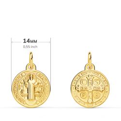 18K Medalla Oro Amarillo Escapulario San Benito Monje 14 Mm Matizada