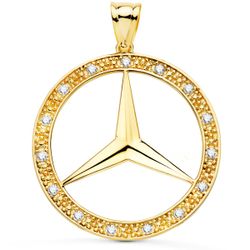 18K Medalla Oro Amarillo Estrella Con Cerco Y Circonita 35 Mm