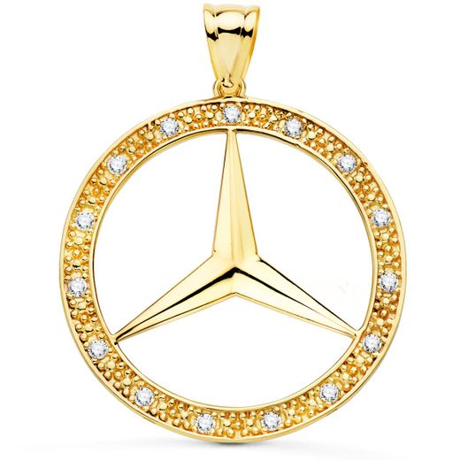 18K Medalla Oro Amarillo Estrella Con Cerco Y Circonita 35 Mm
