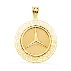 18K Medalla Oro Amarillo Estrella Tres Puntas Con Borde De Greca Calada. 27 Mm