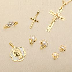 18K Medalla Oro Amarillo Flor Con Virgen Niña Nacar 18X17 Mm