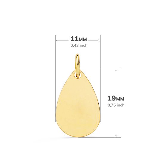 18K Medalla Oro Amarillo Gota Angelito Burlon Con Reloj Tallada 19X11 Mm