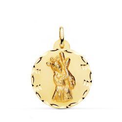 18K Medalla Oro Amarillo Gran Poder Tallada 24 Mm