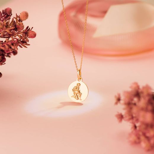 18K Medalla Oro Amarillo Horoscopo Oro Amarillo Oro Amarillo Acuario Matizada 13 Mm