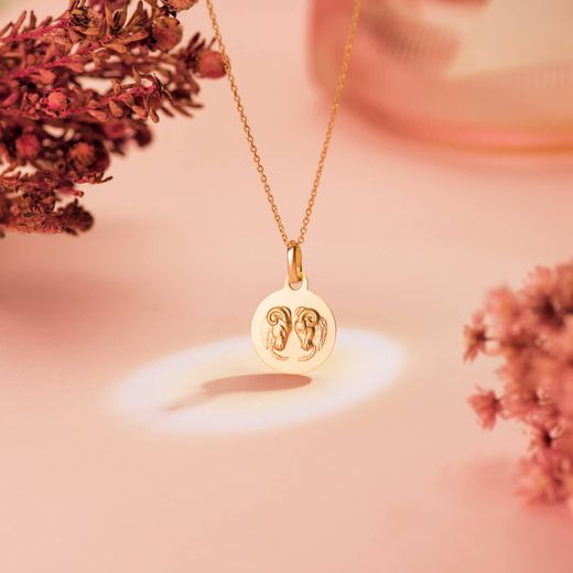 18K Medalla Oro Amarillo Horoscopo Oro Amarillo Oro Amarillo Aries Matizada 13 Mm