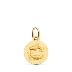 18K Medalla Oro Amarillo Horoscopo Oro Amarillo Oro Amarillo Piscis Matizada 13 Mm
