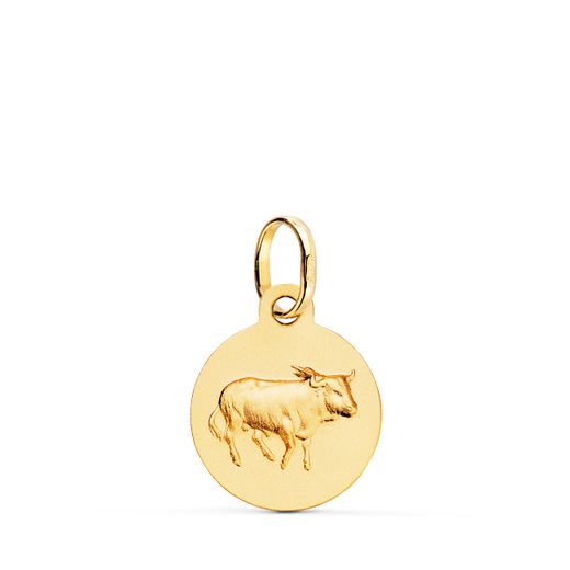18K Medalla Oro Amarillo Horoscopo Oro Amarillo Oro Amarillo Tauro Matizada 13 Mm