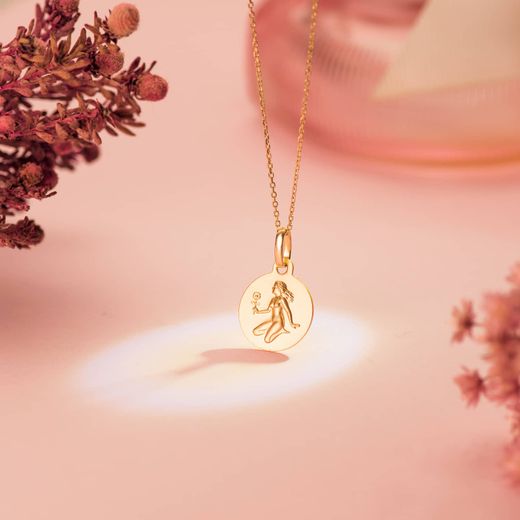 18K Medalla Oro Amarillo Horoscopo Oro Amarillo Oro Amarillo Virgo Matizada 13 Mm