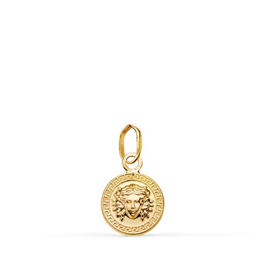 18K Medalla Oro Amarillo Medusa Greca En Brillo. Medida: 10 Mm