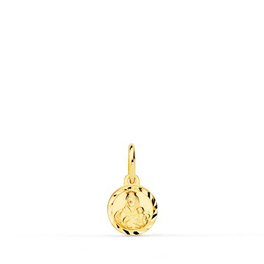 18K Medalla Oro Amarillo Mini Virgen Del Carmen Tallada 8 Mm