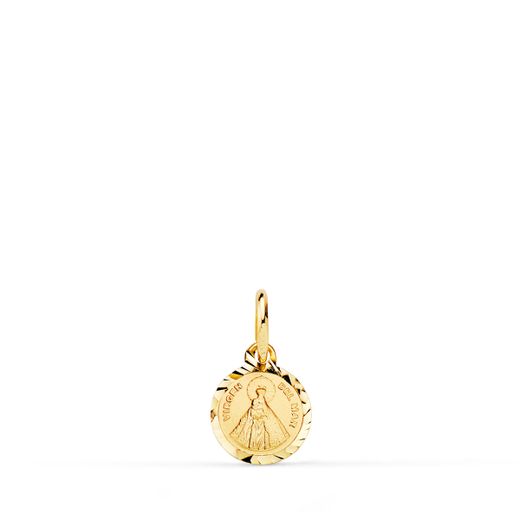 18K Medalla Oro Amarillo Mini Virgen Del Mar Bordes Tallados 8 Mm