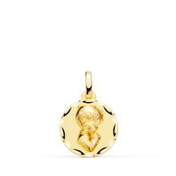 18K Medalla Oro Amarillo Niño De Comunion Perfil Tallada 14 Mm