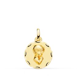 18K Medalla Oro Amarillo Niño De Comunion Perfil Tallada 16 Mm