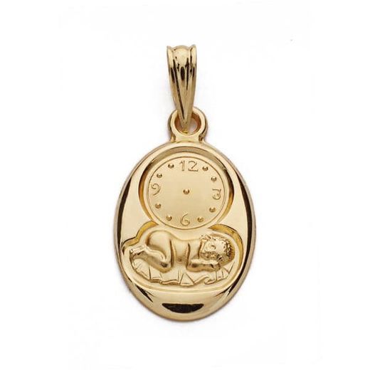 18K Medalla Oro Amarillo Niño Y Reloj 20X12 Mm