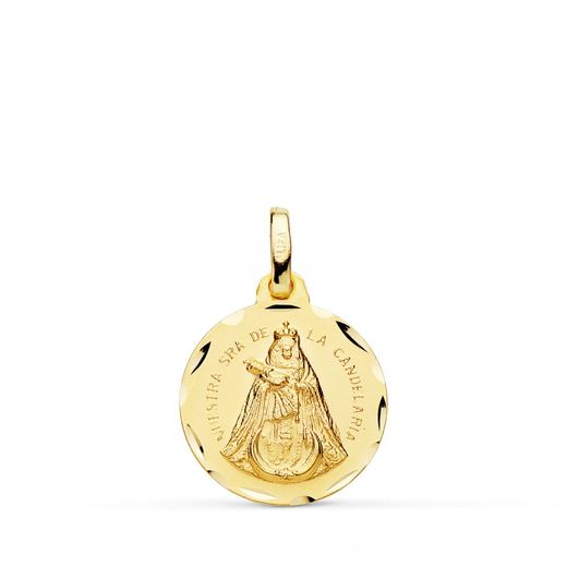 18K Medalla Oro Amarillo Nuestra Señora De La Candelaria Tallada 16 Mm