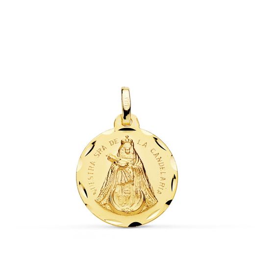 18K Medalla Oro Amarillo Nuestra Señora De La Candelaria Tallada 18 Mm
