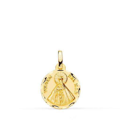 18K Medalla Oro Amarillo Nuestra Señora Virgen Del Mar 14 Mm Tallada
