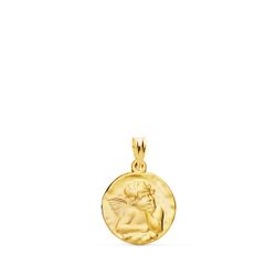 18K Medalla Oro Amarillo Redonda Angelito Burlon Matizado 16 Mm