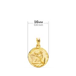 18K Medalla Oro Amarillo Redonda Angelito Burlon Matizado 16 Mm