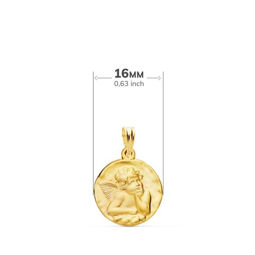 18K Medalla Oro Amarillo Redonda Angelito Burlon Matizado 16 Mm