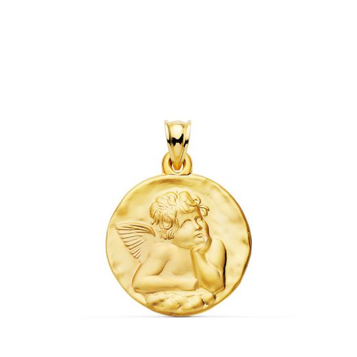 18K Medalla Oro Amarillo Redonda Angelito Burlon Matizado 24 Mm