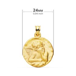 18K Medalla Oro Amarillo Redonda Angelito Burlon Matizado 24 Mm