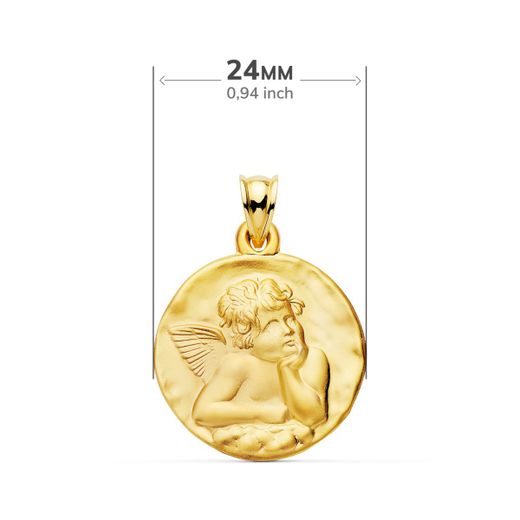 18K Medalla Oro Amarillo Redonda Angelito Burlon Matizado 24 Mm