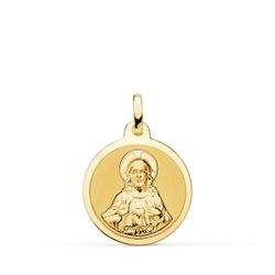18K Medalla Oro Amarillo Sagrado Corazon Jesus Mate Y Brillo 18 Mm