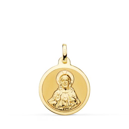 18K Medalla Oro Amarillo Sagrado Corazon Jesus Mate Y Brillo 18 Mm