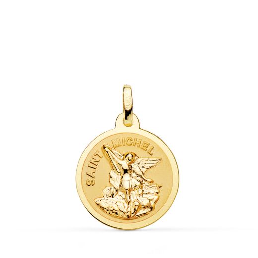 18K Medalla Oro Amarillo Saint Michel Brillo Y Matizada 16 Mm