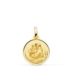 18K Medalla Oro Amarillo San Antonio Bisel 16 Mm