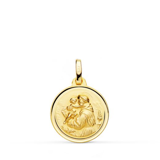 18K Medalla Oro Amarillo San Antonio Bisel 16 Mm