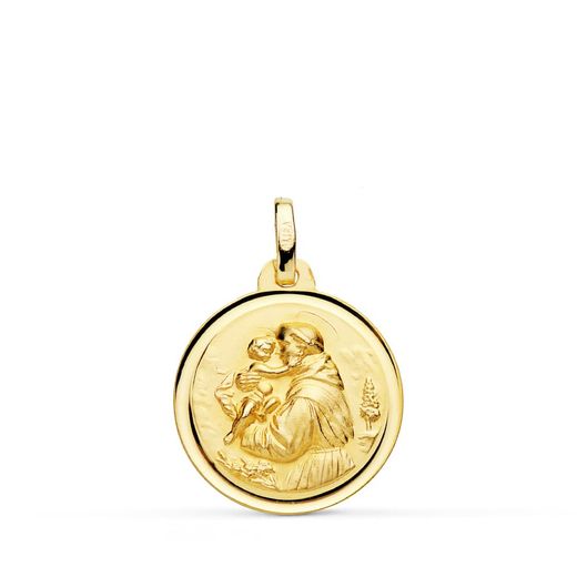 18K Medalla Oro Amarillo San Antonio Bisel 18 Mm