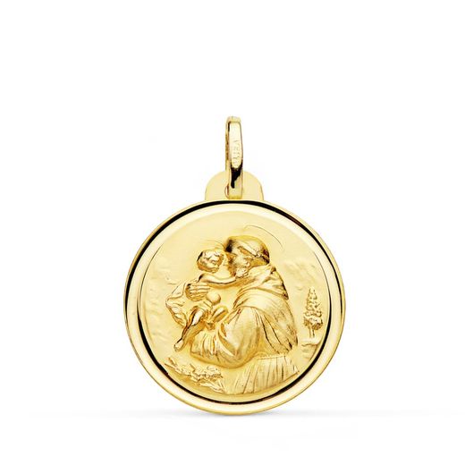 18K Medalla Oro Amarillo San Antonio Bisel 22 Mm