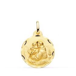 18K Medalla Oro Amarillo San Antonio Tallada 20 Mm