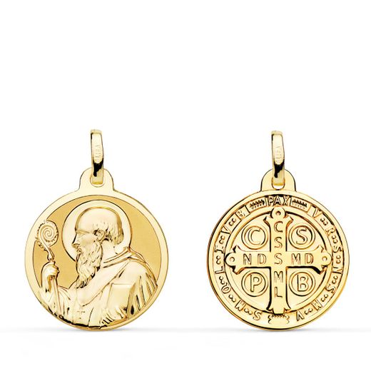 18K Medalla Oro Amarillo San Benito Monje Brillo 18 Mm