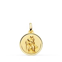 18K Medalla Oro Amarillo San Cristobal Bisel 16 Mm