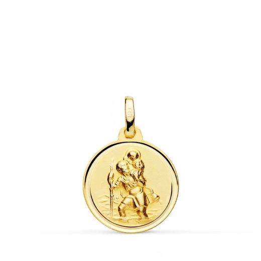 18K Medalla Oro Amarillo San Cristobal Bisel 16 Mm