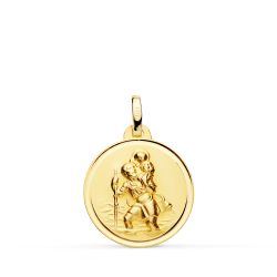 18K Medalla Oro Amarillo San Cristobal Bisel 18 Mm