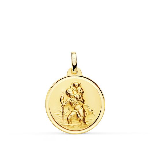 18K Medalla Oro Amarillo San Cristobal Bisel 18 Mm