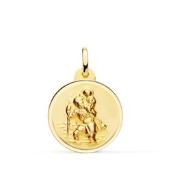 18K Medalla Oro Amarillo San Cristobal Bisel 20 Mm