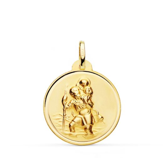 18K Medalla Oro Amarillo San Cristobal Bisel 22 Mm