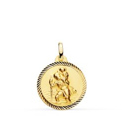 18K Medalla Oro Amarillo San Cristobal Borde Helice 18 Mm