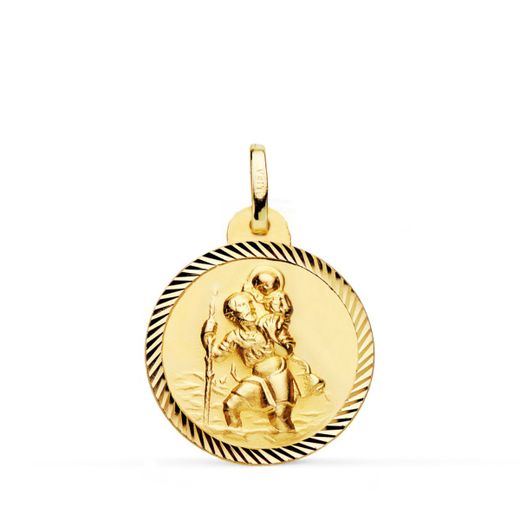 18K Medalla Oro Amarillo San Cristobal Borde Helice 20 Mm