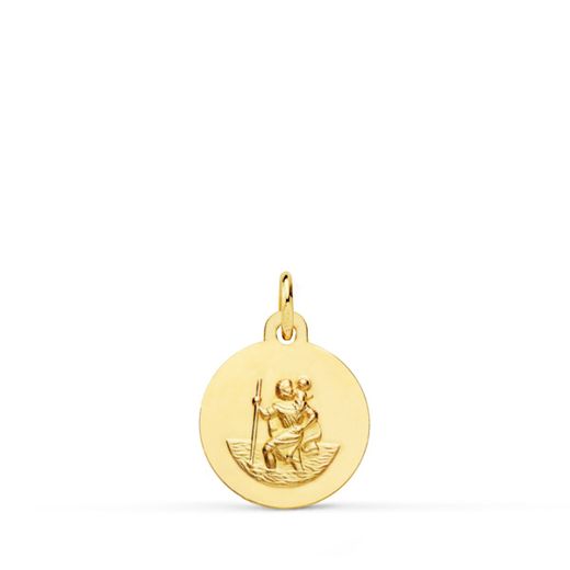 18K Medalla Oro Amarillo San Cristobal Lisa Matizada 12 Mm