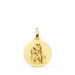 18K Medalla Oro Amarillo San Cristobal Lisa Matizada 16 Mm