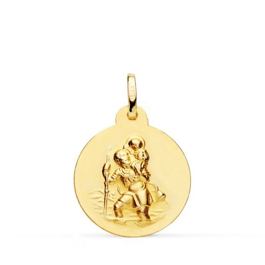 18K Medalla Oro Amarillo San Cristobal Lisa Matizada 20 Mm