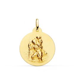 18K Medalla Oro Amarillo San Cristobal Matizada Lisa 22 Mm
